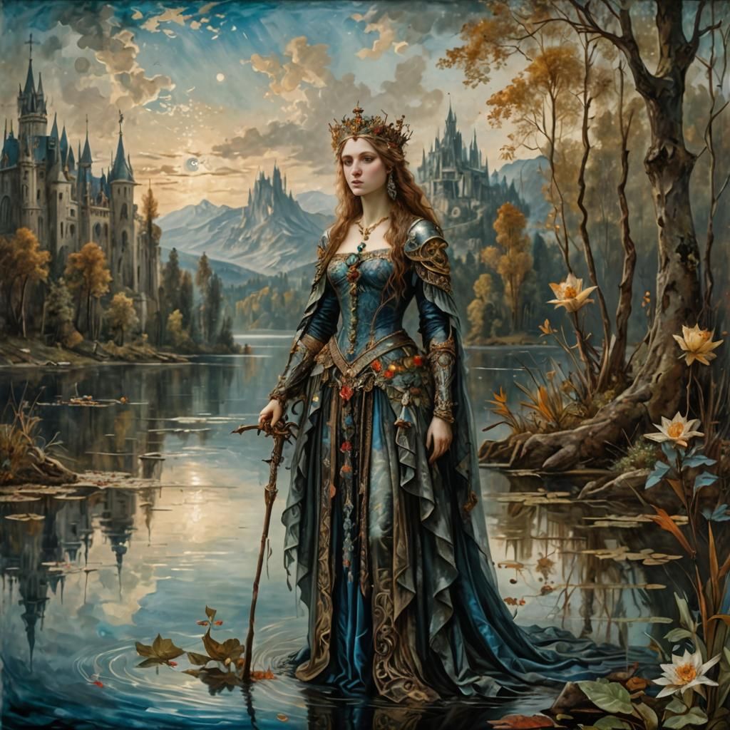 Lady of the Lake in Pre-Raphaelite Style