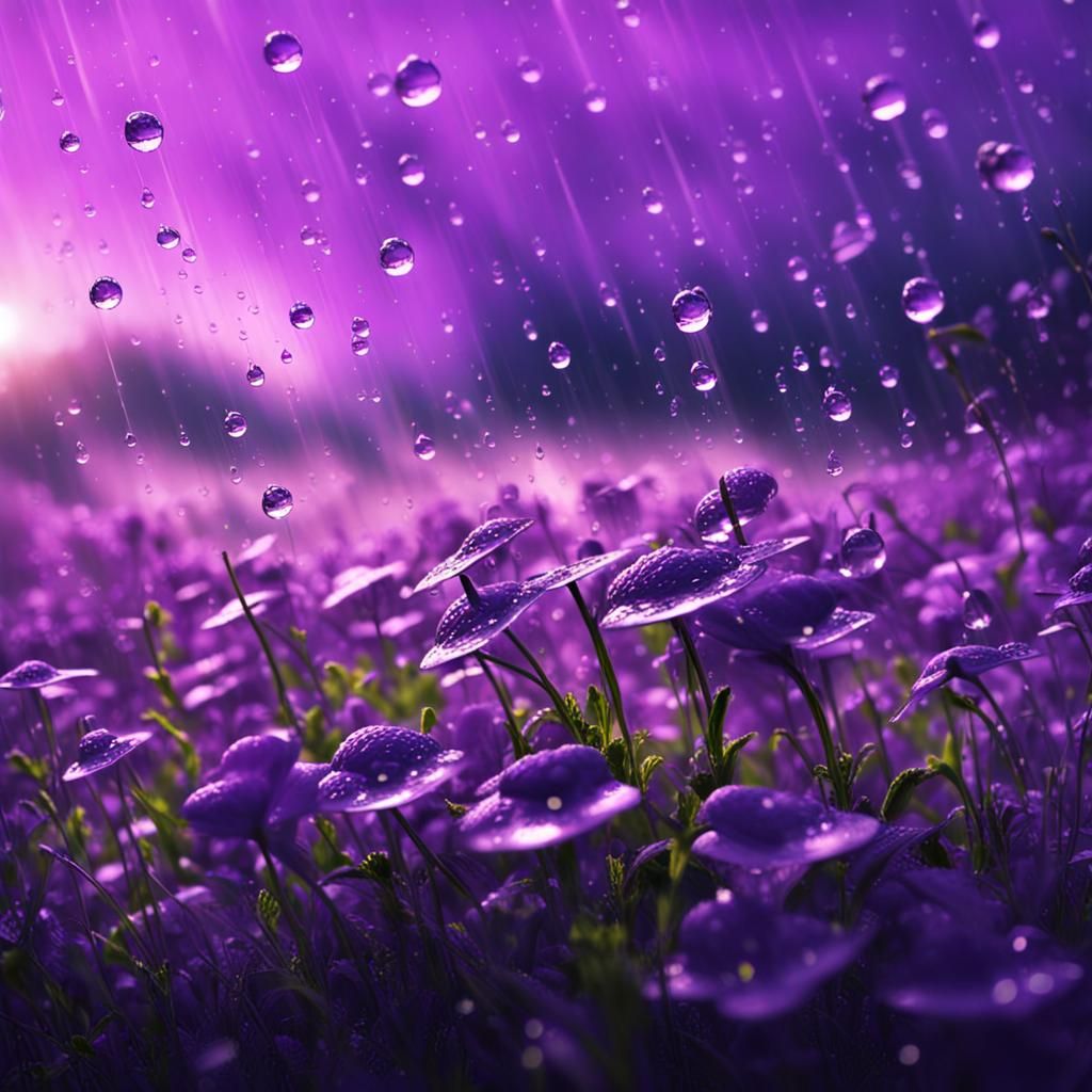 Violet in Rainy Field: Hyperrealistic Splash Art