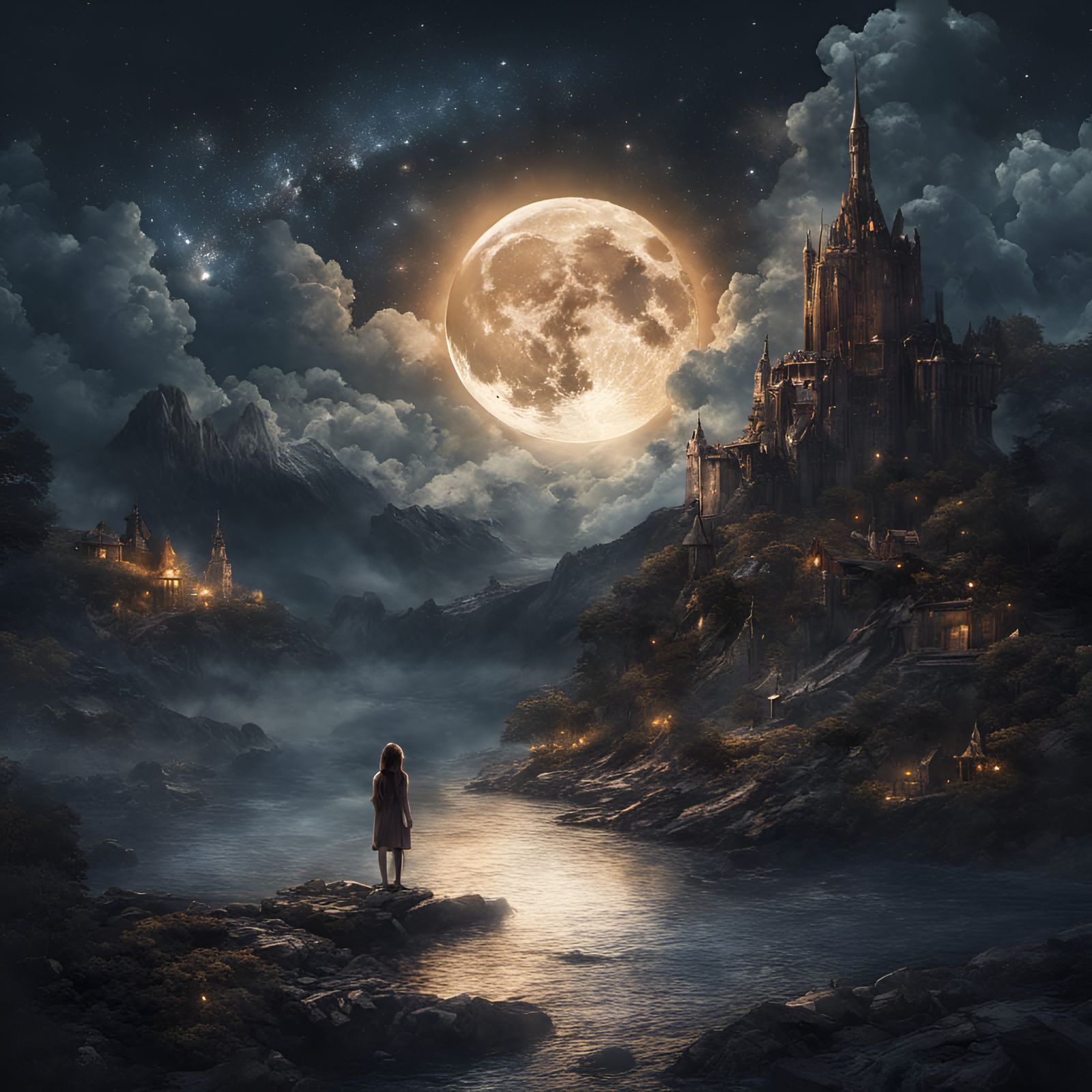 Fantastical Moonlit Sky in Detailed Matte Painting