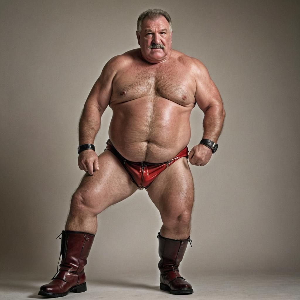 Defiant Wrestler in Red Leather: Macro Shot