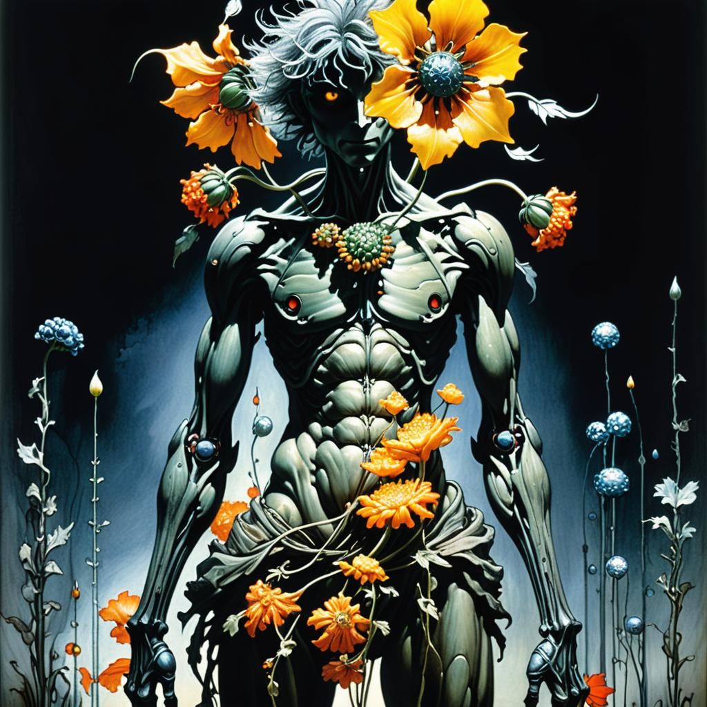 Surreal Space Flowers as Oil Painting