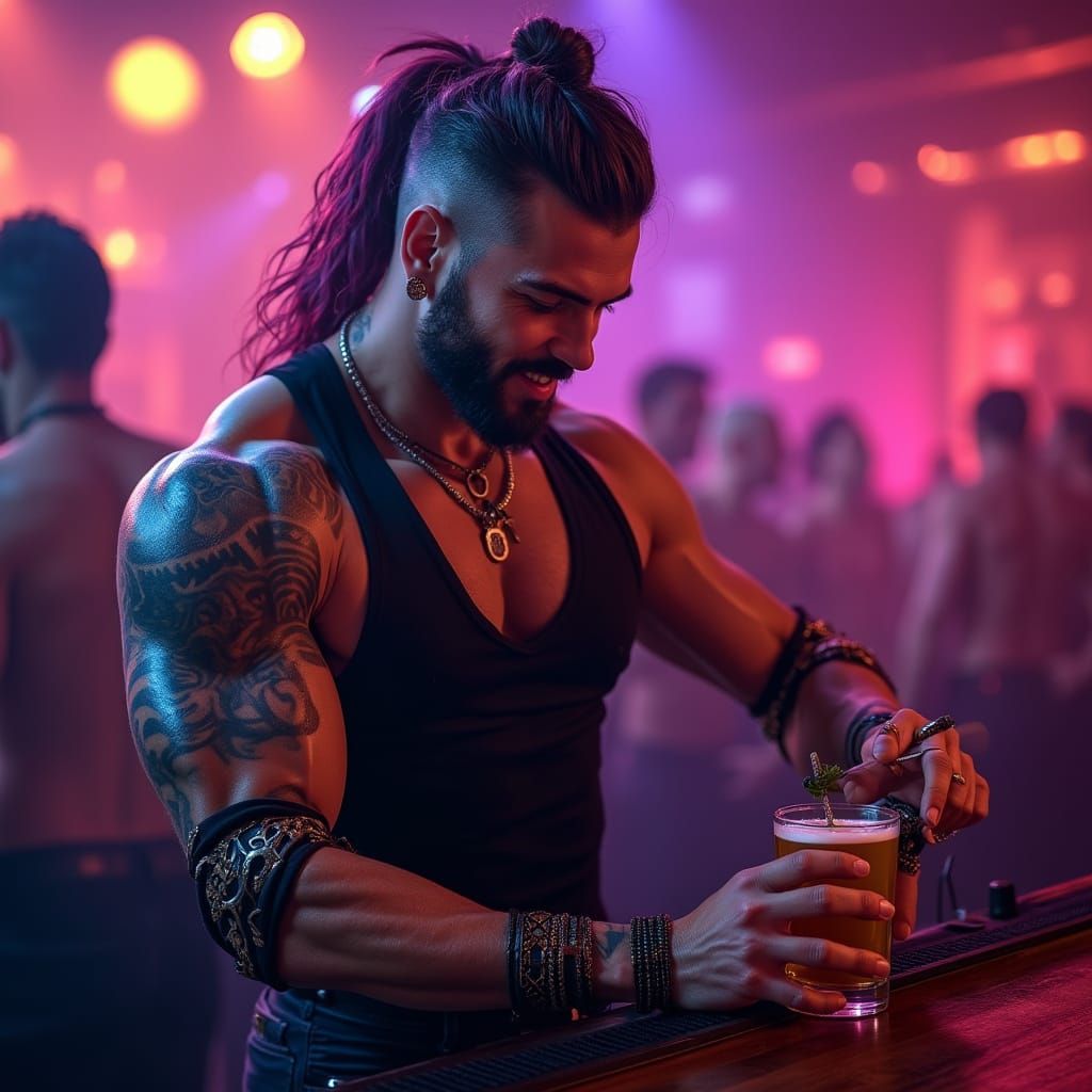 Sensual Centaur Bartender in Gay Club