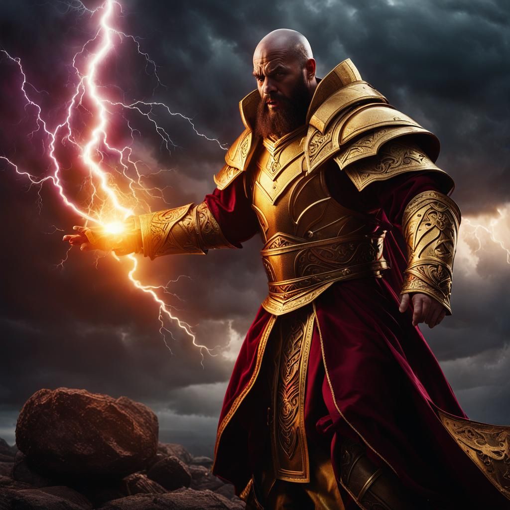 Mage Casts Lightning at Ogre in Hyper-Realistic Fantasy Art