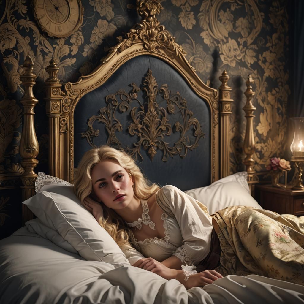 Victorian Era Woman in Dark Room: Realistic Art