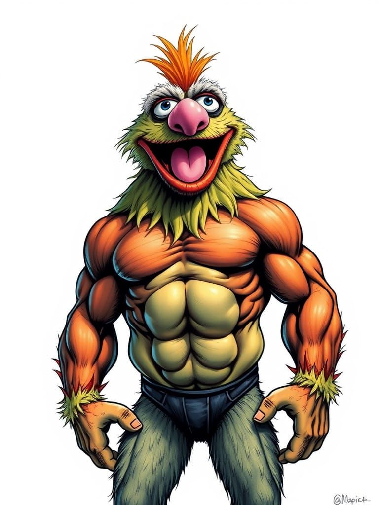 Muppet Bodybuilder Animal in Comic Book Pop Art Style