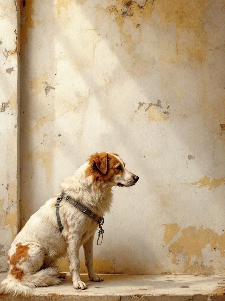 Old Dog in Sun: Renaissance Fresco Style