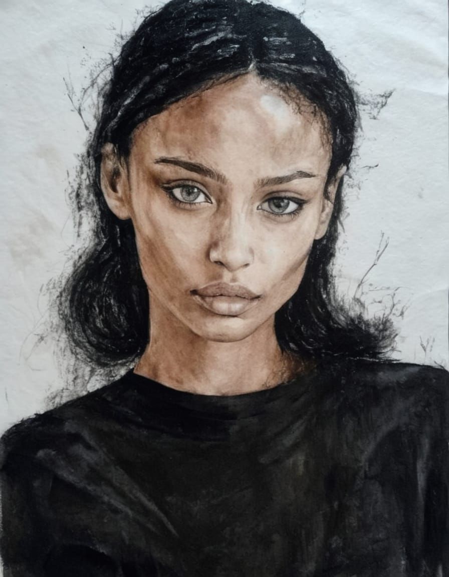 Gothgirl Portrait in Hyper Contrasted Impasto Style