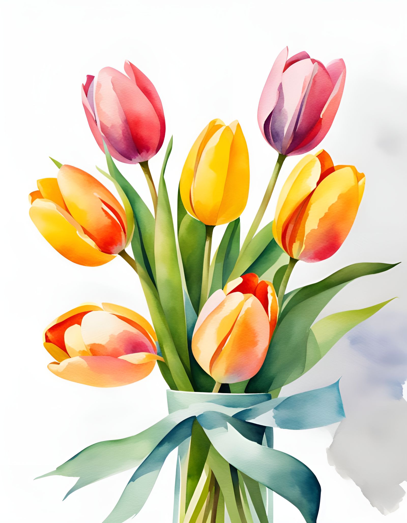 Minimalist Watercolor Tulips Bouquet in Pastel Colors