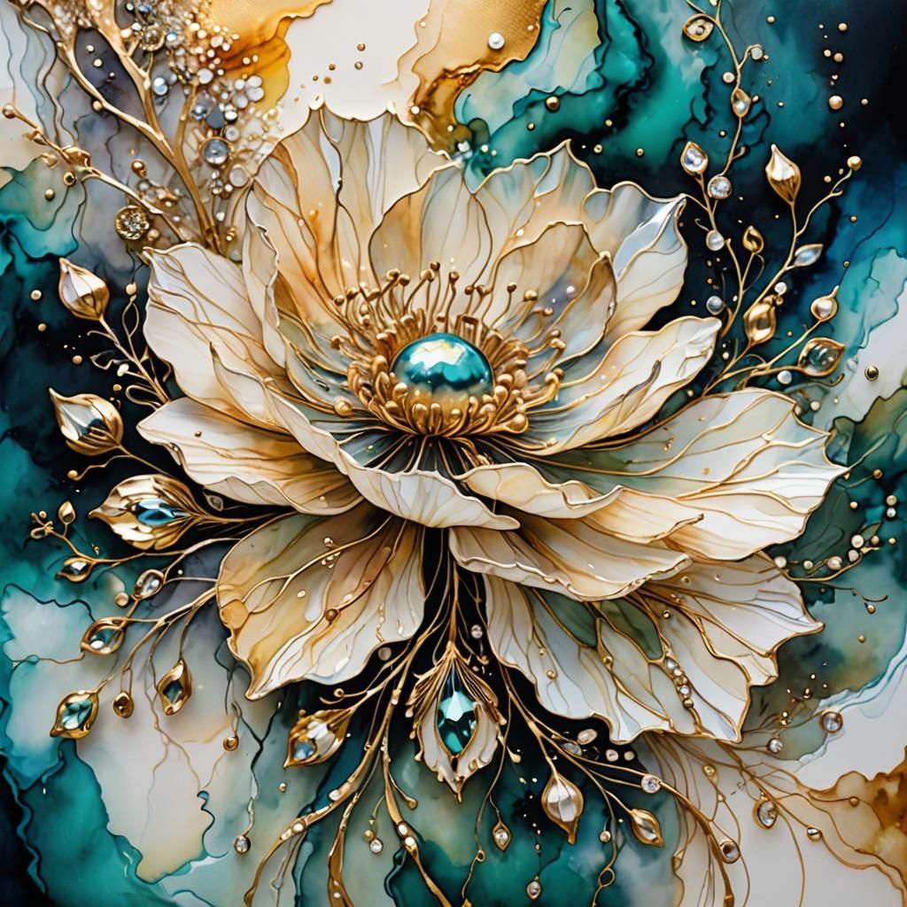 Iridescent Wind Anemone Alcohol Ink Abstract