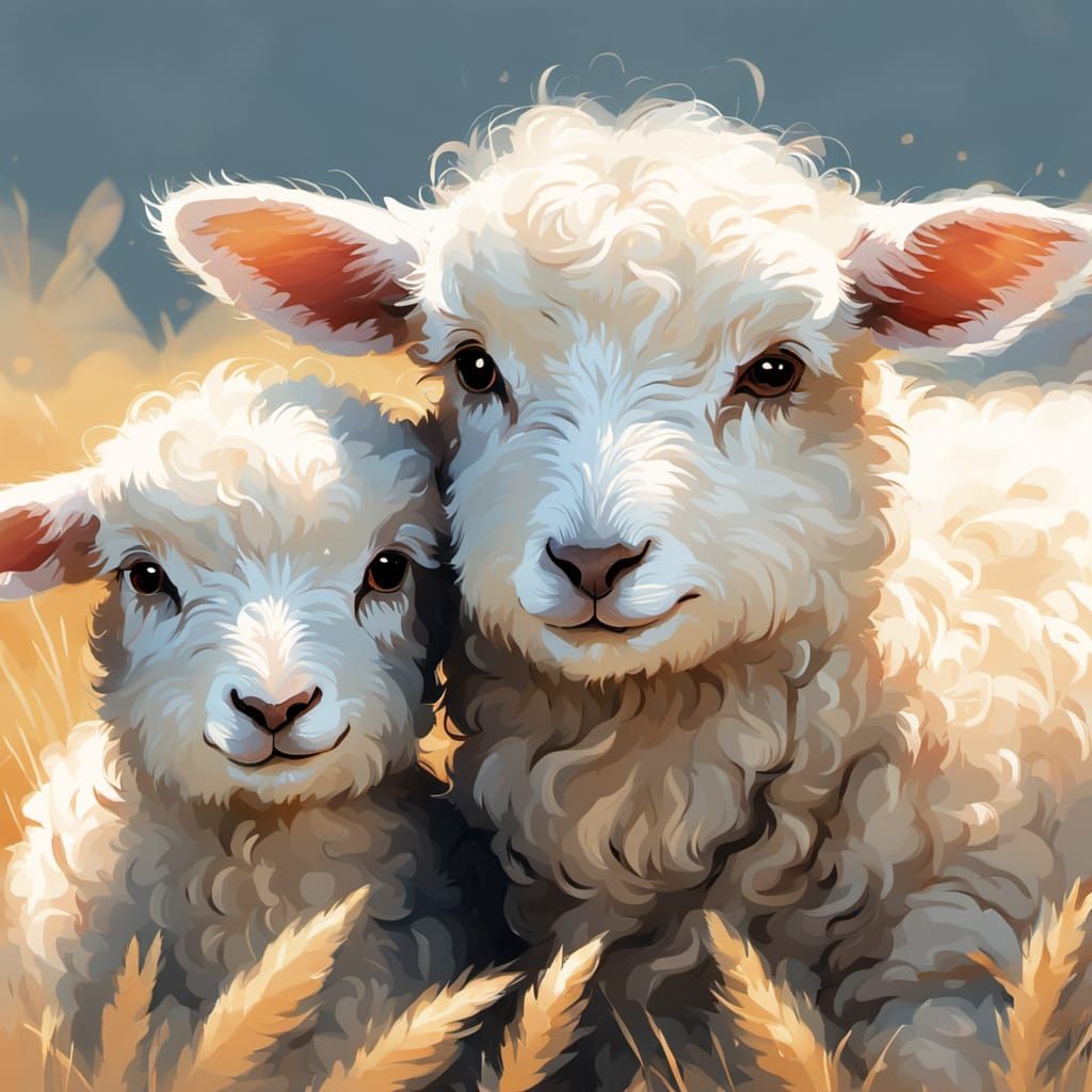 Shy Lamb Hiding: A Whimsical Digital Painting
