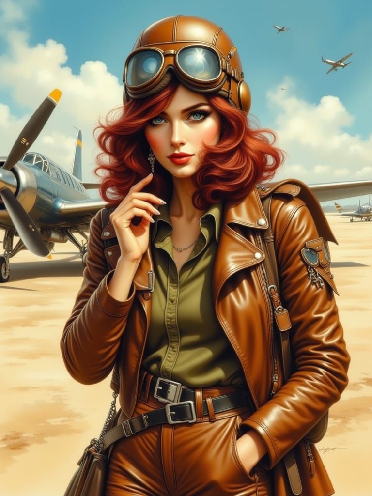 Vintage Aviator Oil Painting with Crisp Realism
