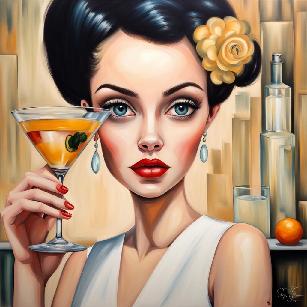 Beautiful Cocktail Mixologist in Big-Eyed Style