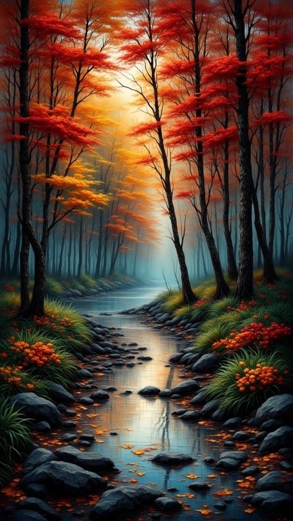Antique Watercolor Forest Stream