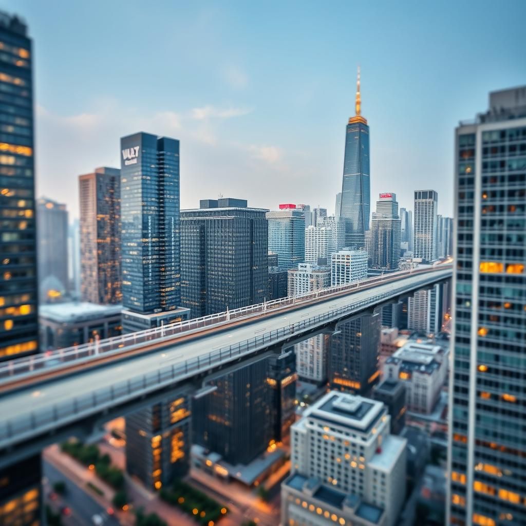 Skyscrapers Linked by Skyway Bridges: Professional Photograp...