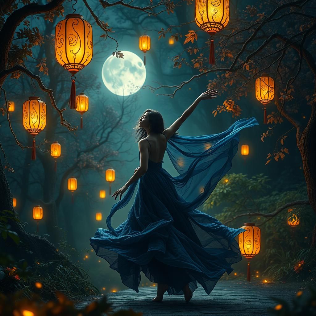 Melancholic Dancer in Mystical Forest, Matte Painting