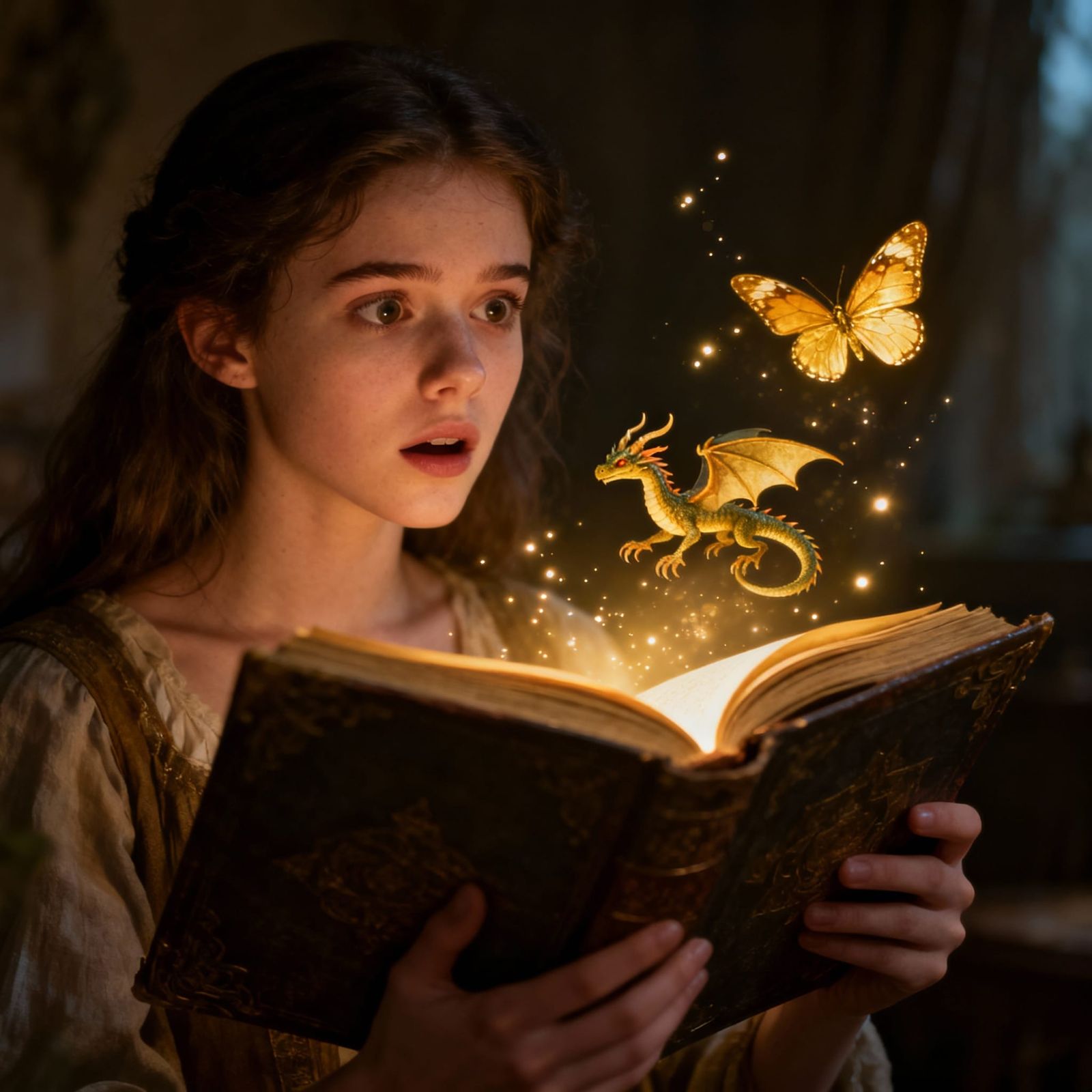 Mystical Book Glows in Dimly Lit Room