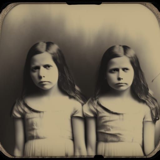 Creepy Twin Girls in Antique Spirit Photograph Style