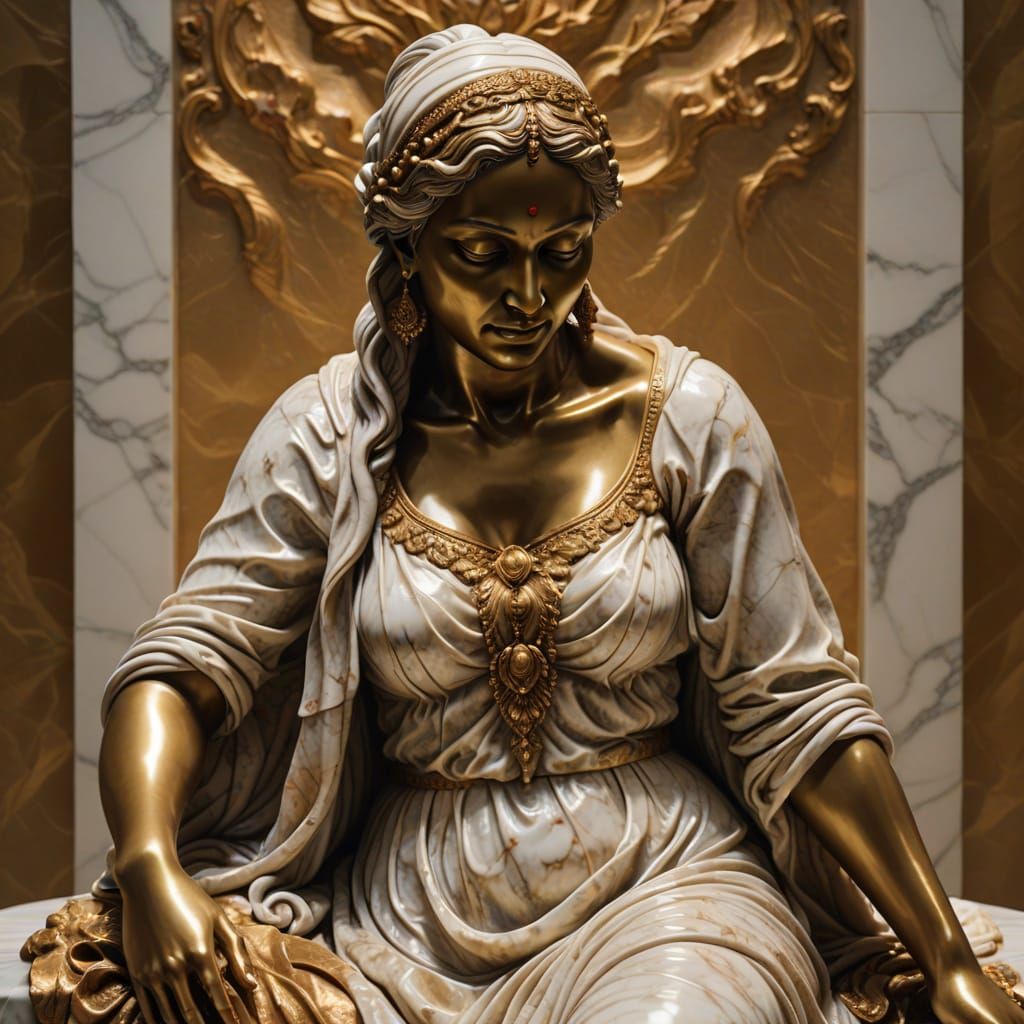 Baroque Marble Sculpture of an Indian Woman