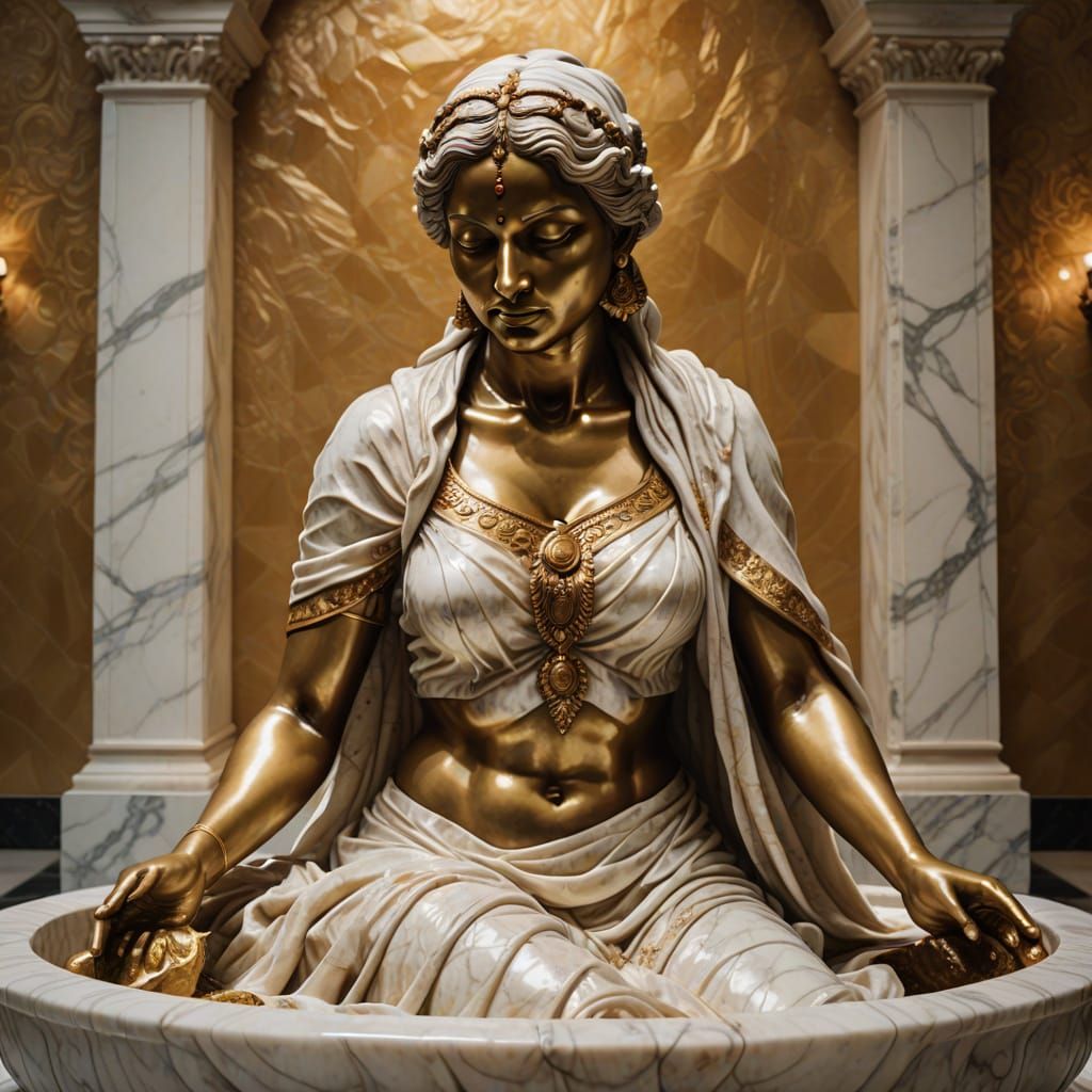 Marble Sculpture of an Indian Woman Bathing