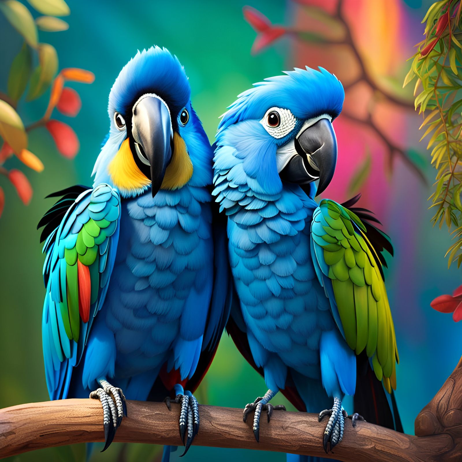 Spix's Macaws in a Colorful Rio Scene