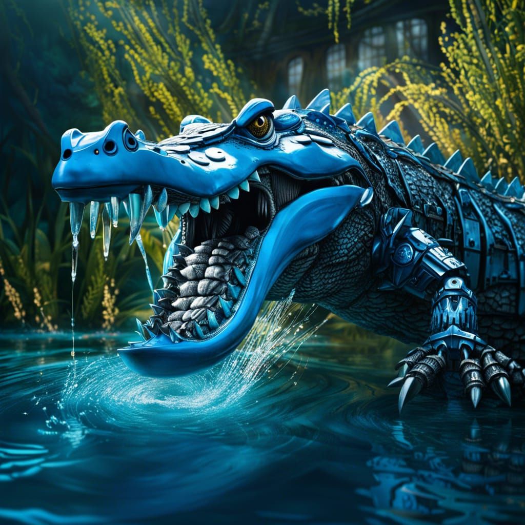 Robotic Crocodile with Enormous Jaws by River