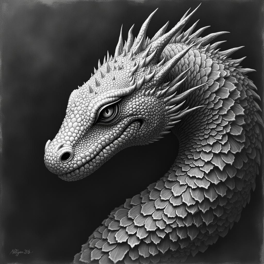 Basilisk in Detailed Charcoal Drawing