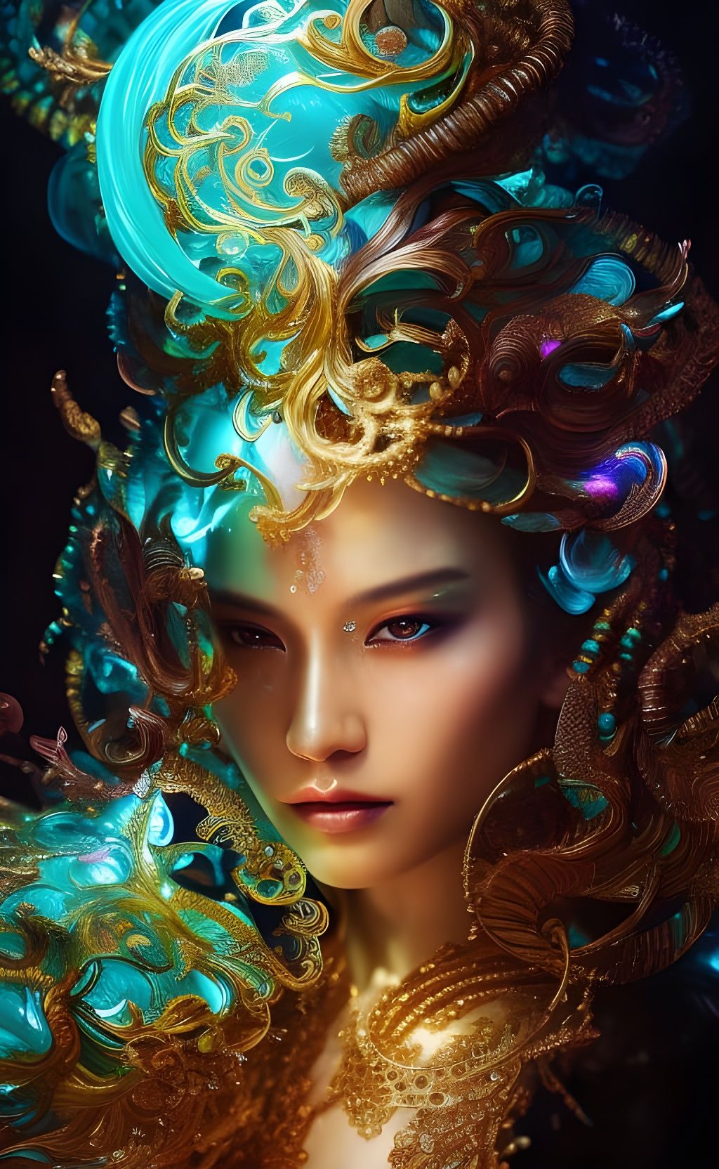 Fierce Woman with Flowing Water, Fantasy Art