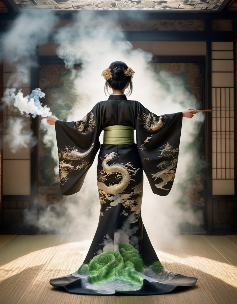 Japanese Lady in Kimono Before Time Vortex