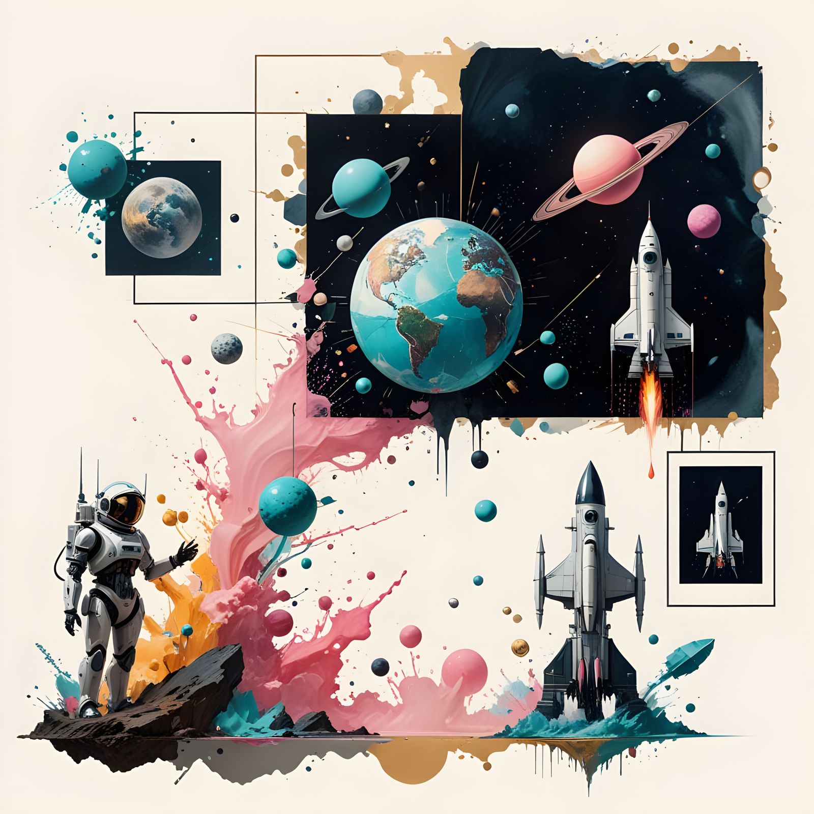 Vintage Robot Collage in Bauhaus Style