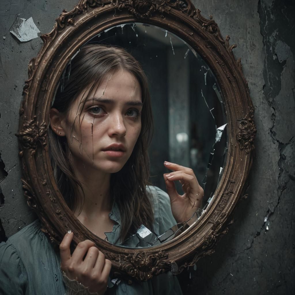 Sad Woman and Broken Mirror: Fantasy Concept Art