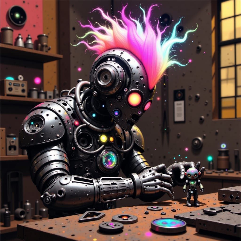 Cyberpunk Orc Clockmaker in Gritty Urban Setting