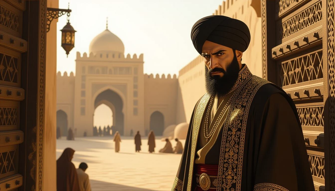 Muslim Nobleman in Traditional Dress at Palace Gate