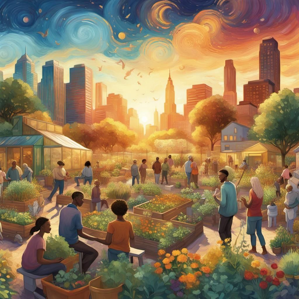 Community Garden in Metropolis: Van Gogh Style
