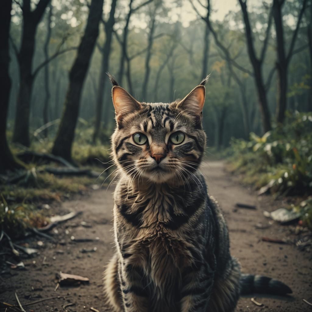 Dramatic Scary Cat in Cinematic Film Still