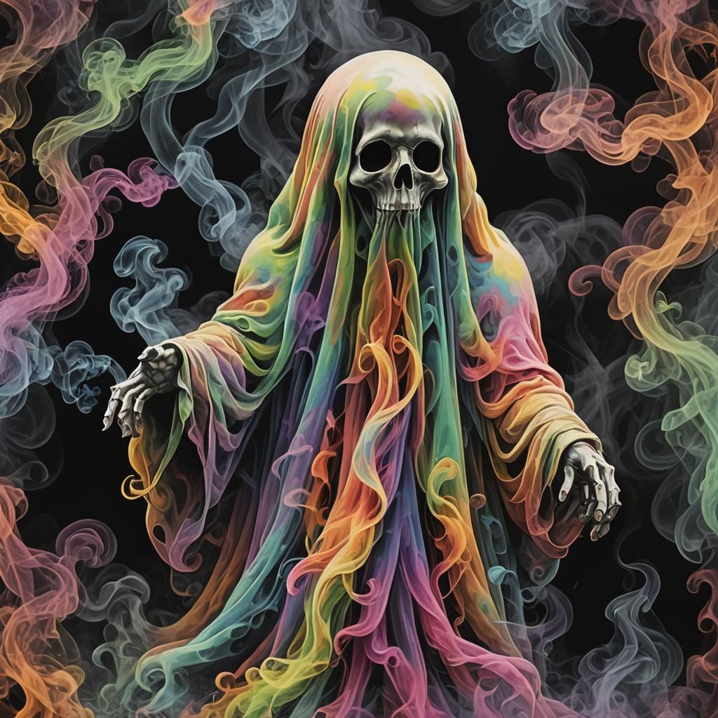 Psychedelic Smoke Ghost in Haunting Black Background