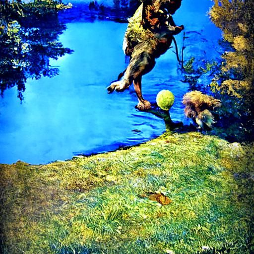 Brindle Spitz Dog Playing Fetch in Woodland Scene