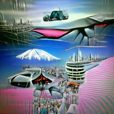 Futuristic Tokyo with Flying Cars and Mount Fuji