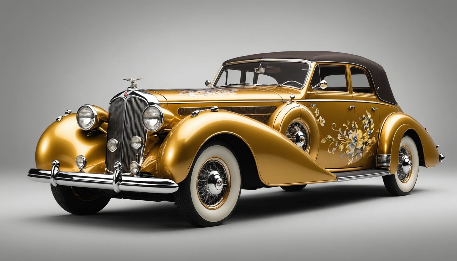 Vintage Gold Delahaye Coupe de Ville in Luxurious Studio Set...