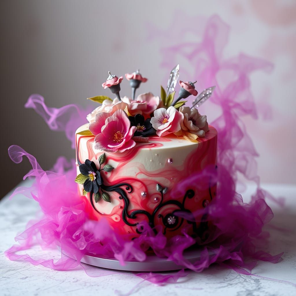 Whimsical Cake in Dreamlike Digital Art Style
