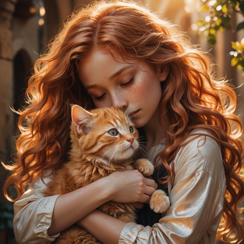 Un adorable bébé chat roux, petit comme une boule de coton, ...