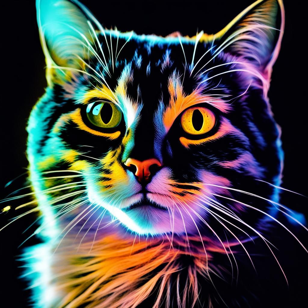 Moonlit Bioluminescent Cat Portrait in High Contrast
