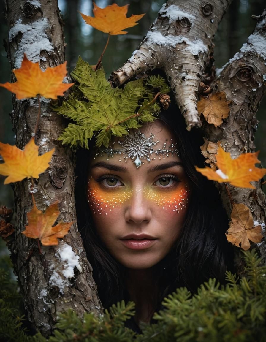 Winter Couture Model in Snowy Aurora Landscape