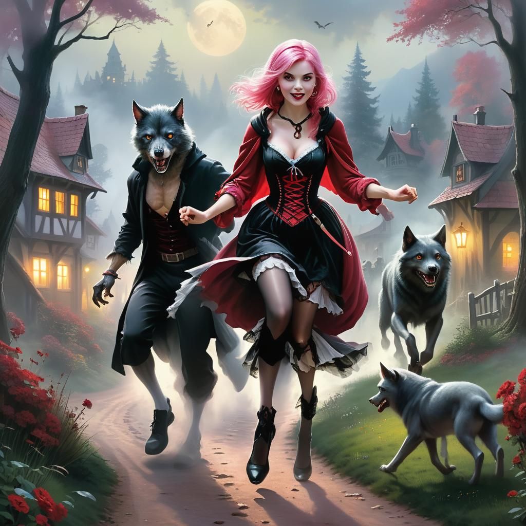 Red Riding Hood and Werewolf Chase Scene