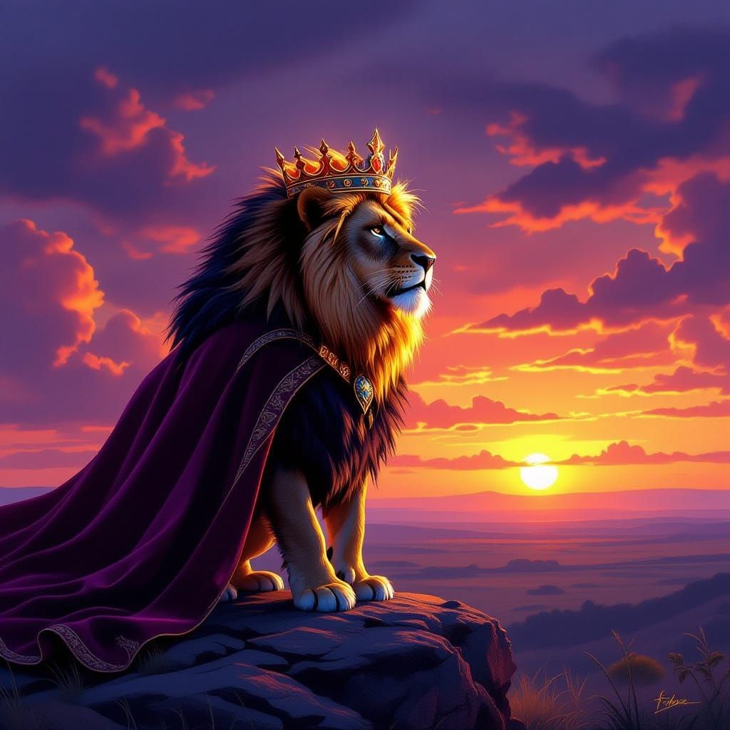 Majestic Lion King on Savanna Overlook at Sunset