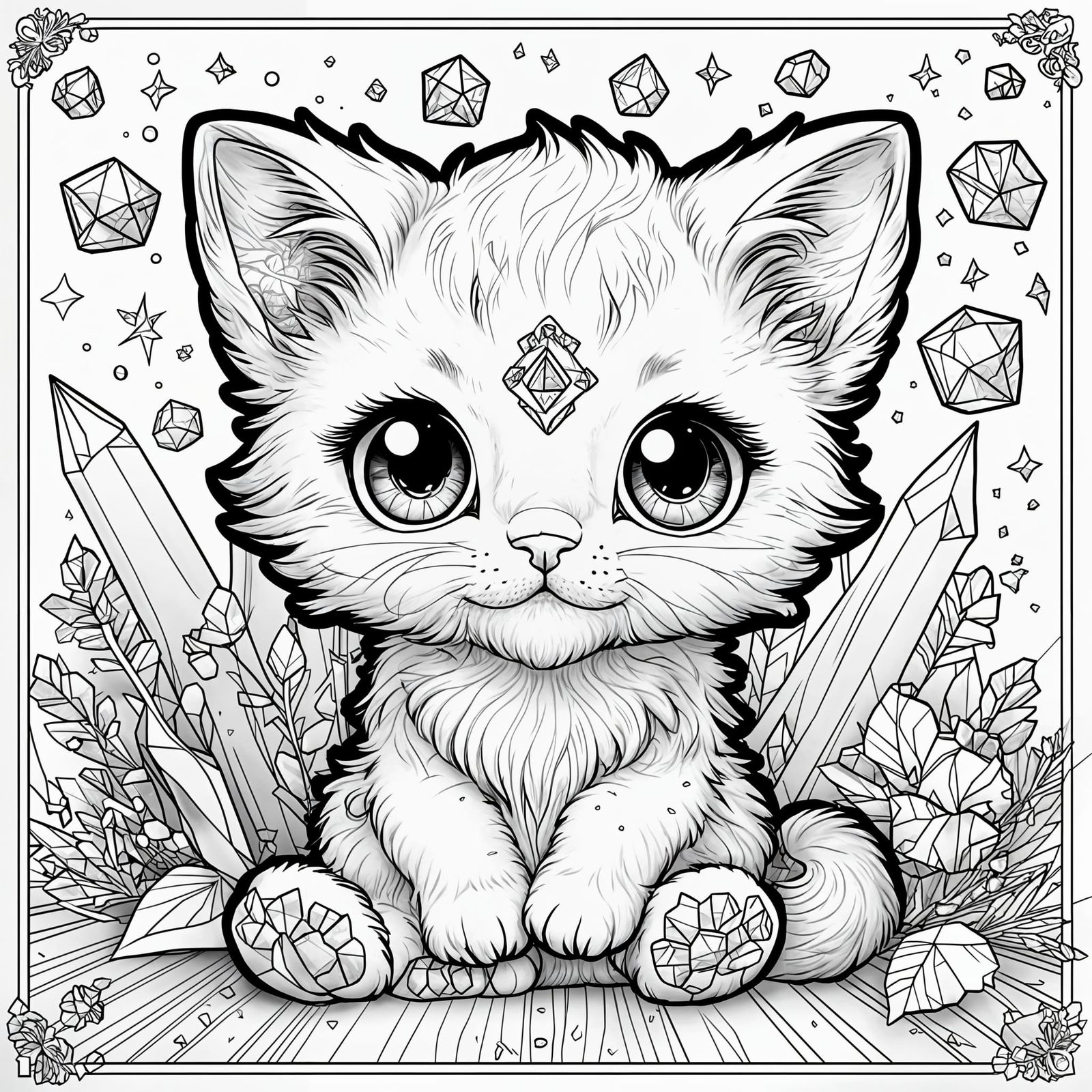 Whimsical Crystal Kitten Digital Art