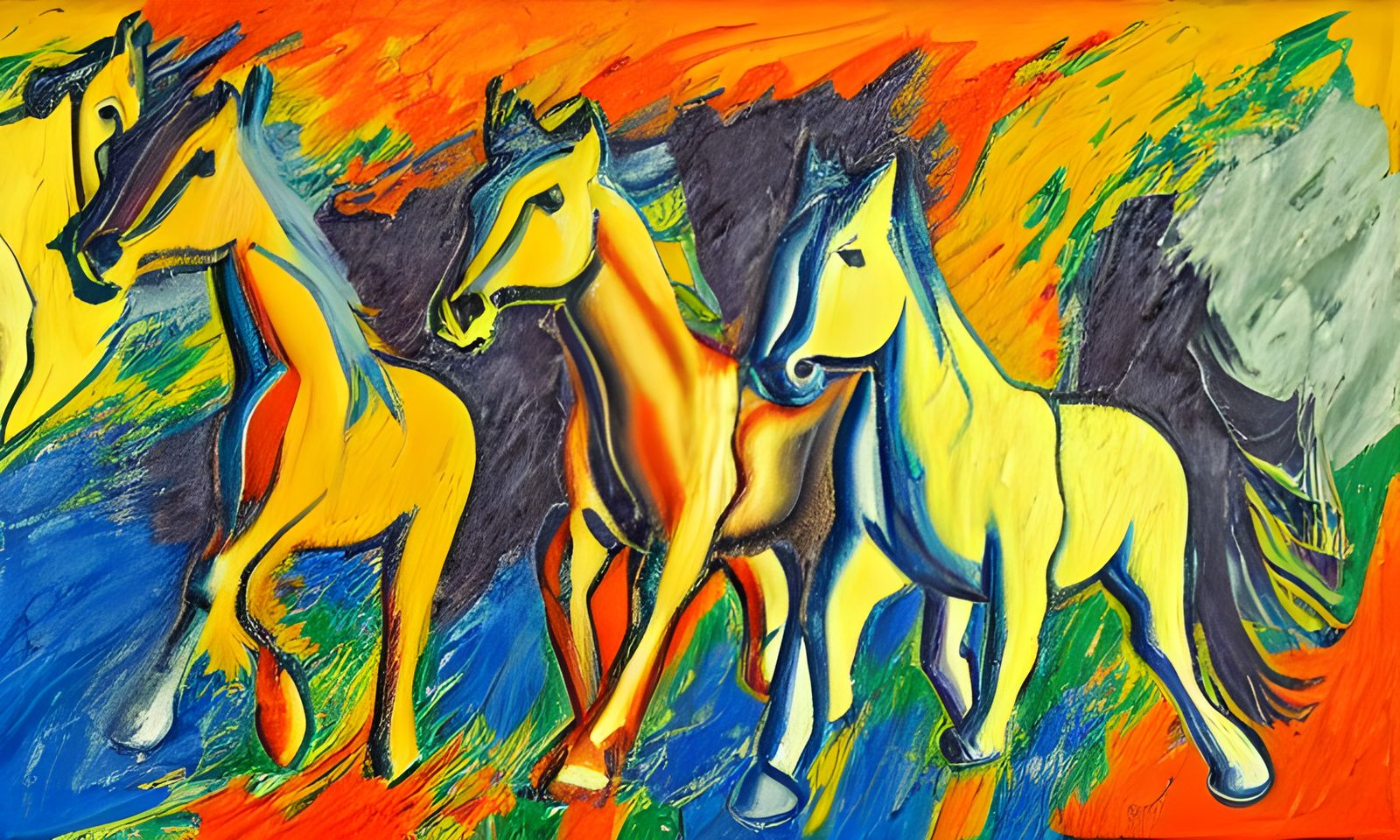 Wild Horses Galloping: Impasto Expressionist Style