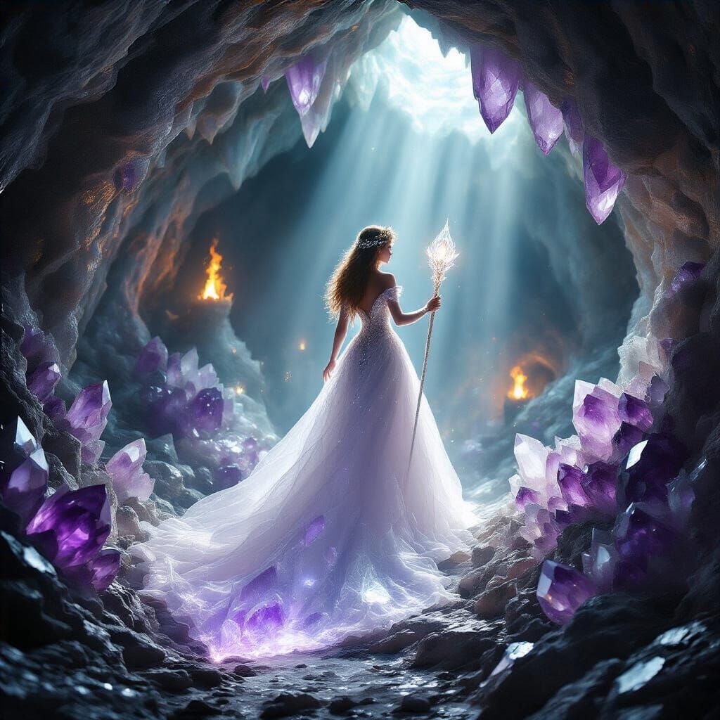 Princess in Crystal Geode Cavern