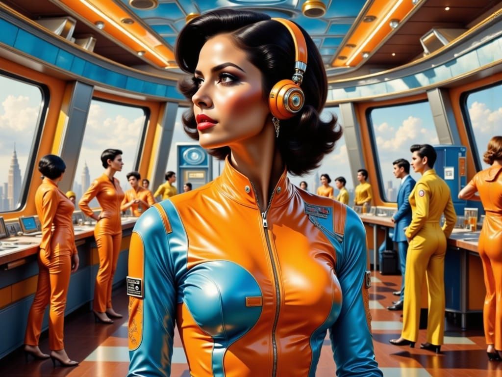 Guatemalan Officer in Retro-Futuristic Starship Mess Hall