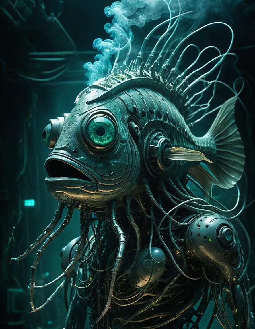 Cybernetic Deep Sea Druid Fish: Digital Art