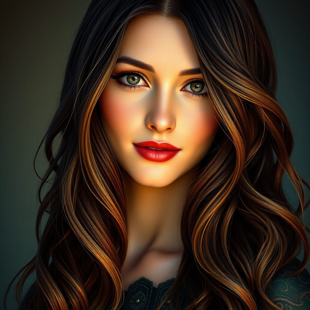 Sensual Art Nouveau Goddess in Hyper-Realistic Portrait
